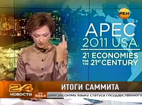 Prezentatoarea rusa care a facut un gest obscen dupa ce a vorbit de Obama, concediata