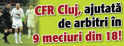 CFR Cluj, ajutata de arbitri in 9 meciuri din 18!