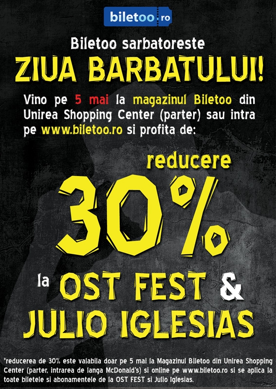 Ziua barbatului, 5 mai: Reduceri de 30% la bilete la concertul Julio Iglesias si OST FEST!