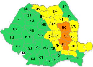 CODUL PORTOCALIU si CODUL GALBEN de ploi abundente, prelungite pentru mai multe judete!