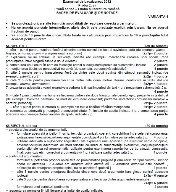 BACALAUREAT 2012: vezi baremele de corectare ale subiectelor de la limba romana, conform EDU.RO