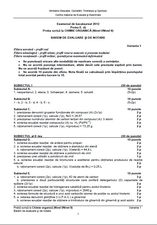 variante bac 2012 chimie organica