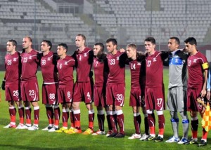 Fotbalistii rapidisti la inceputul partidei. - Ziarul National