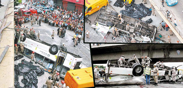 Imagini dramatice: Un autobuz a cazut in gol de la 10 metri, de pe un pod din Brazilia (VIDEO)