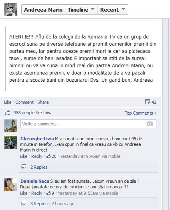 andreea marin facebook - Ziarul National