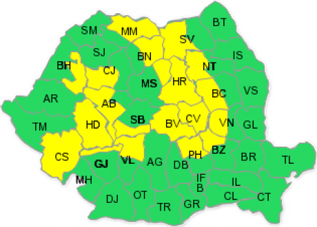 CODUL GALBEN de VANT PUTERNIC si NINSORI a fost PRELUNGIT! Iata ce zone sunt vizate!