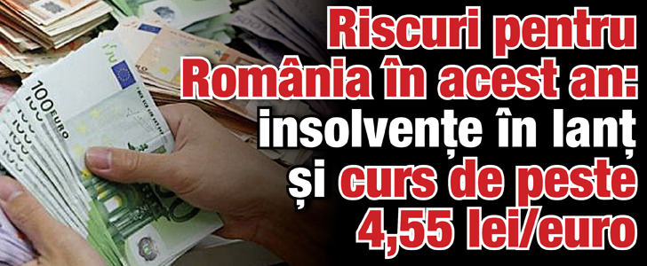 Riscuri pentru Romania in acest an: Insolvente in lant, curs de peste 4,55 lei/euro