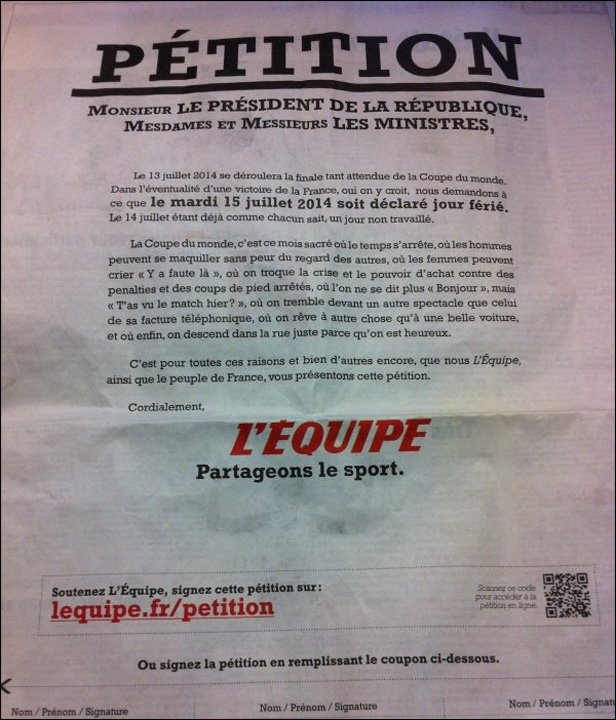 „L’Equipe” solicita zi libera in Franta daca nationala castiga Cupa Mondiala! Deci n-o vor capata!