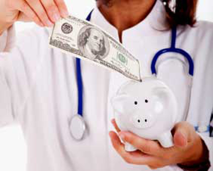 friendly woman doctor saving some money (isolated on white) - Ziarul National