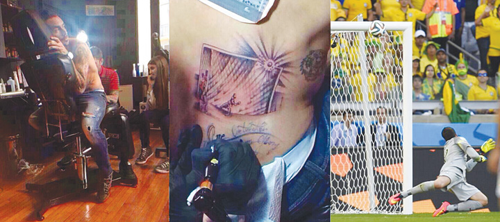 Chilianul Pinilla si-a tatuat bara lovita in minutul 120 al meciului cu Brazilia
