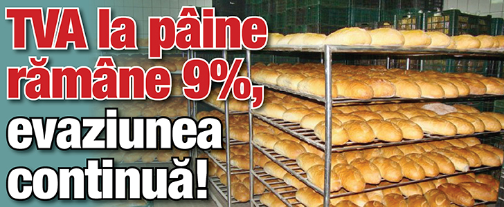 TVA la pâine rămâne 9%, evaziunea continuă