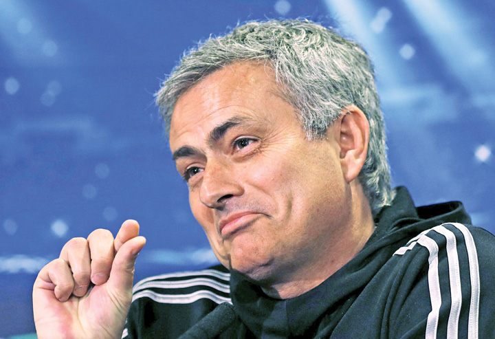 Chelsea manager Mourinho gestures during a news conference at Stamford Bridge in London - Ziarul National