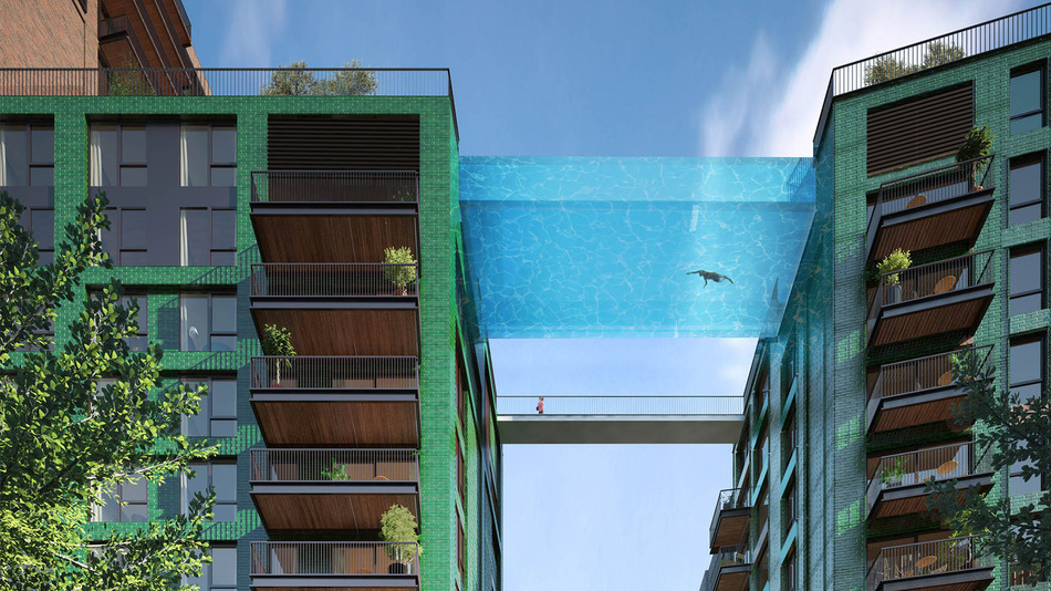 Proiect unic in lume: piscina care leaga doua cladiri!