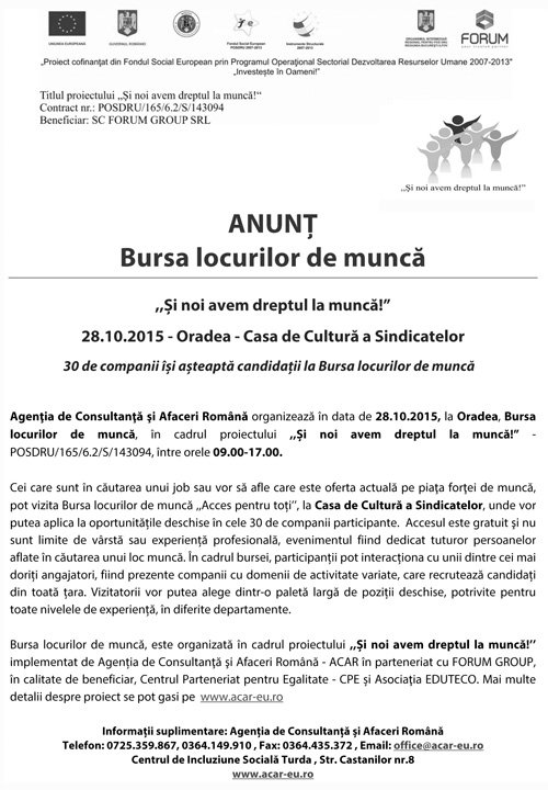 Bursa locurilor de munca – Si noi avem dreptul la munca!