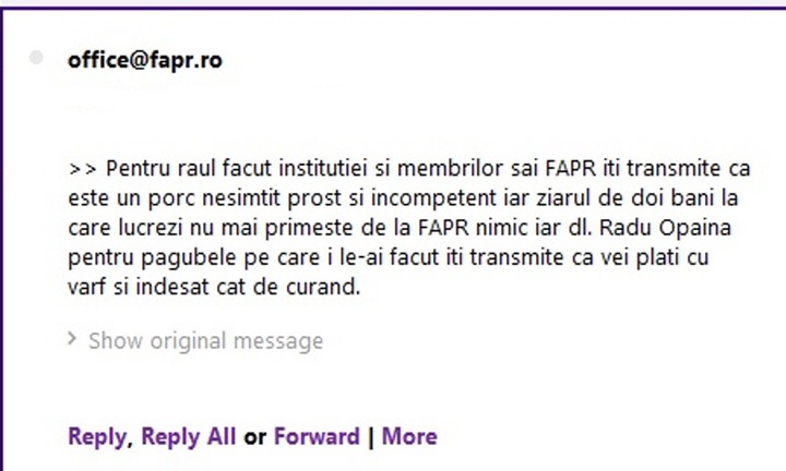 captura mail FAPR Radu Opaina - Ziarul National