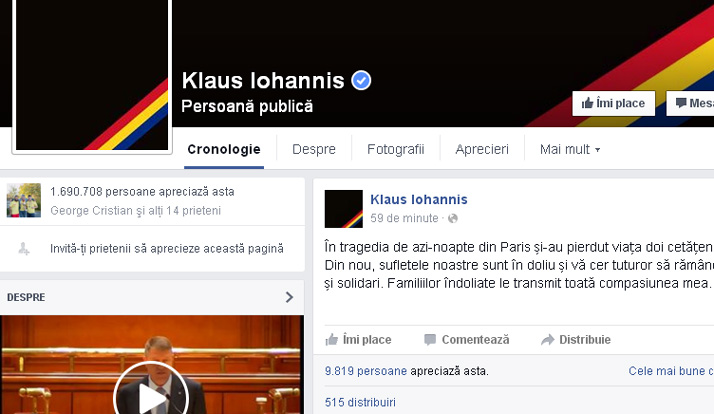 Mesajul presedintelui Iohannis, dupa ce s-a confirmat ca doi romani au murit in atacurile din Paris