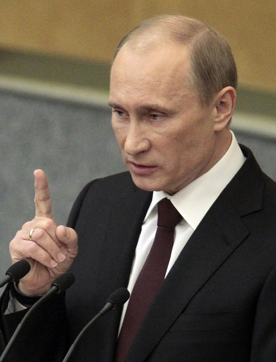 Russia - Ziarul National's Prime Minister Vladimir Putin addresses the parliament at Russian State Duma in Moscow