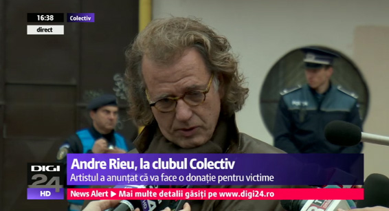 Marele André Rieu – coplesit de durere in fata clubului Colectiv