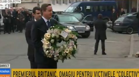 David Cameron, cu flori la locul tragediei, la 40 de zile de la incendiul din „Colectiv”