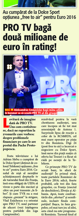 „National” confirmat: Pro Tv da Euro 2016!