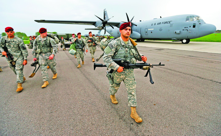 U.S. paratroopers from the U.S. Army - Ziarul National's 173rd Infantry Brigade Combat Team based in Italy arrive to participate in training exercises with the Polish army in Swidwin