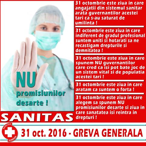 Cadrele medicale afiliate Sanitas, mai decise ca oricand sa intre luni in greva generala