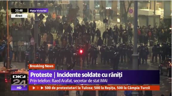 Protestul din Piata Victoriei – deturnat de ultrasi. Incidente in centrul Capitalei