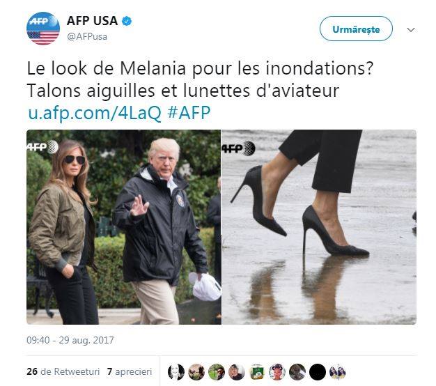 Tinuta de inundatii a Melaniei: pantofi cu toc stiletto si ochelari de aviator!