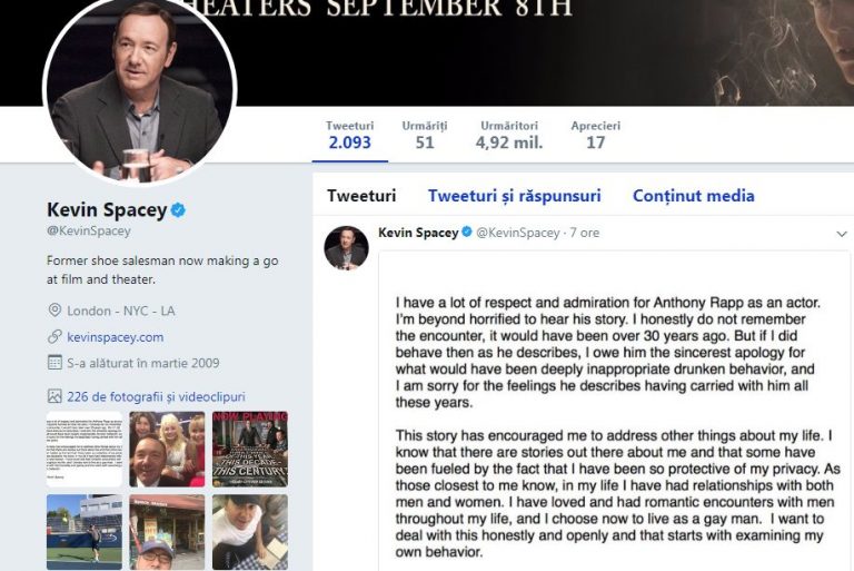 Actorul Kevin Spacey a marturisit pe net ca este homosexual