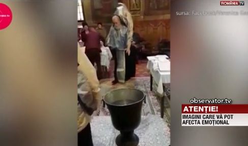 Scene de neimaginat intr-o biserica. Preot nervos in timpul unui botez (VIDEO)