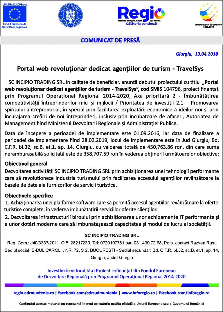 Comunicat de presa TravelSys