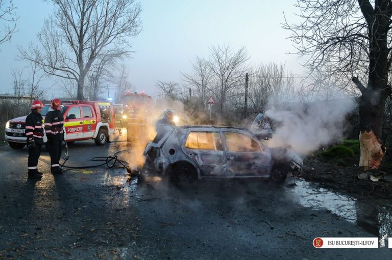 Accident pe centura Capitalei. Masina cuprinsa de flacari, soferul a murit