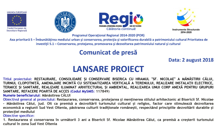 Comunicat de presa – LANSARE PROIECT