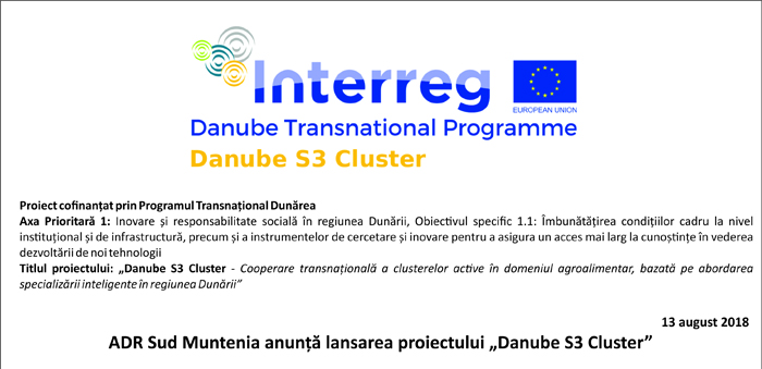 ADR Sud Muntenia anunță lansarea proiectului „Danube S3 Cluster”