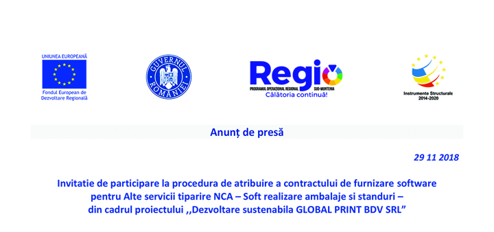 Anunt de presa – “Dezvoltare sustenabila GLOBAL PRINT BDV SRL”