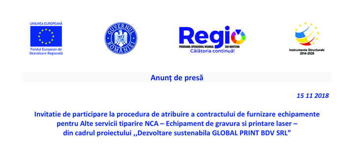 Anunt de presa – “Dezvoltare sustenabila GLOBAL PRINT BDV SRL”