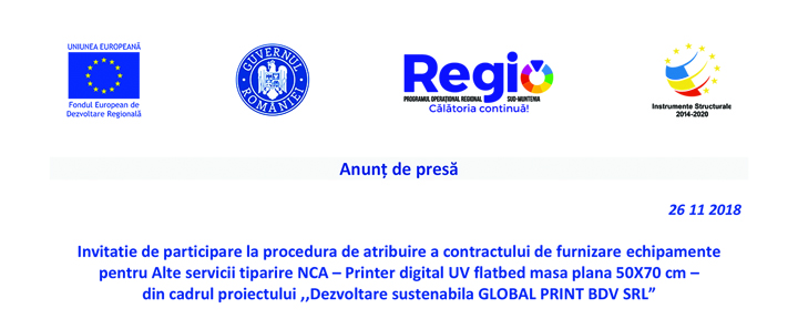 Anunt de presa – “Dezvoltare sustenabila GLOBAL PRINT BDV SRL”