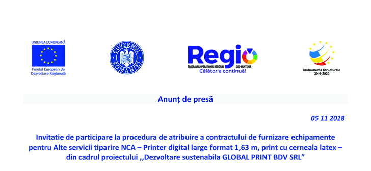 Anunt de presa – „Dezvoltare sustenabila GLOBAL PRINT BDV SRL”