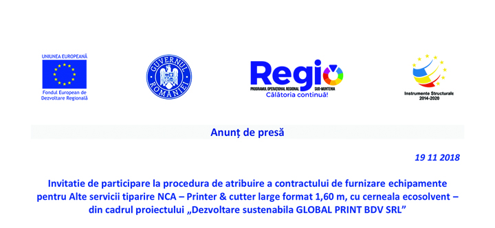 Anunt de presa – “Dezvoltare sustenabila GLOBAL PRINT BDV SRL”