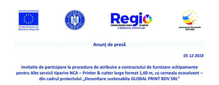 Anunt de presa – “Dezvoltare sustenabila GLOBAL PRINT BDV SRL”