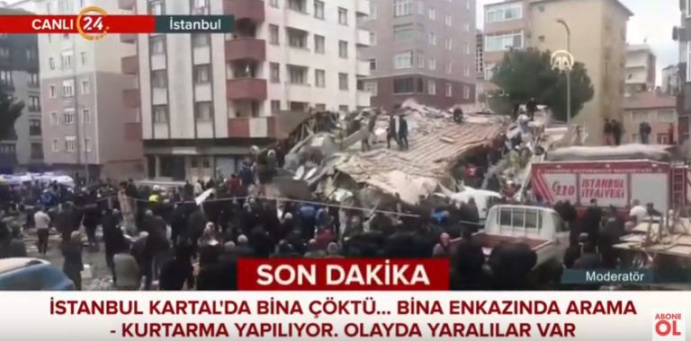 O cladire s-a prabusit in Istanbul. Imagini de la fata locului