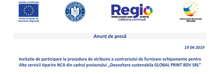 Anunt de presa – “Dezvoltare sustenabila GLOBAL PRINT BDV SRL”