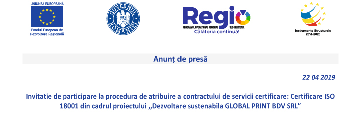 Anunt de presa – “Dezvoltare sustenabila GLOBAL PRINT BDV SRL”