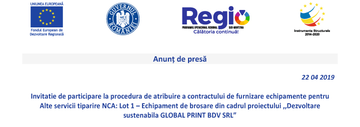 Anunt de presa – “Dezvoltare sustenabila GLOBAL PRINT BDV SRL”