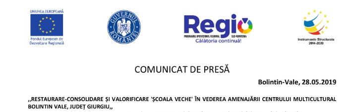 „RESTAURARE-CONSOLIDARE ŞI VALORIFICARE ‘SCOALA VECHE’ ÎN VEDEREA AMENAJĂRII CENTRULUI MULTICULTURAL BOLINTIN VALE, JUDEŢ GIURGIU”