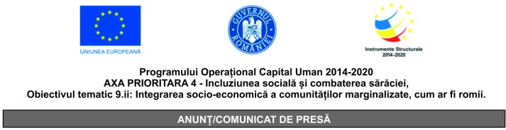 Programul Operațional Capital Uman 2014-2020 AXA PRIORITARA 4 – Incluziunea socială și combaterea sărăciei, Obiectivul tematic 9.ii: Integrarea socio-economică a comunităților marginalizate, cum ar fi romii.