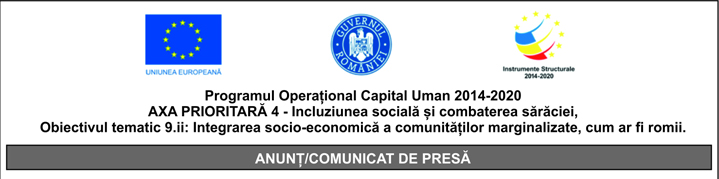 Programul Operațional Capital Uman 2014-2020 AXA PRIORITARA 4 – Incluziunea socială și combaterea sărăciei, Obiectivul tematic 9.ii: Integrarea socio-economică a comunităților marginalizate, cum ar fi romii