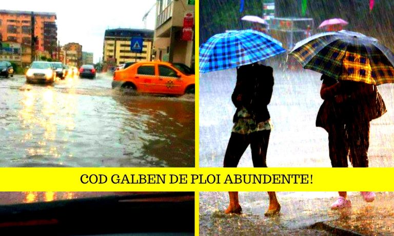 ALERTĂ METEO: Cod galben de ploi torențiale în 16 județe. Vezi harta