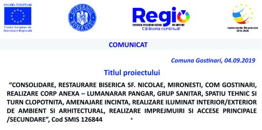 CONSOLIDARE, RESTAURARE BISERICA SF. NICOLAE, MIRONESTI, COM. GOSTINARI