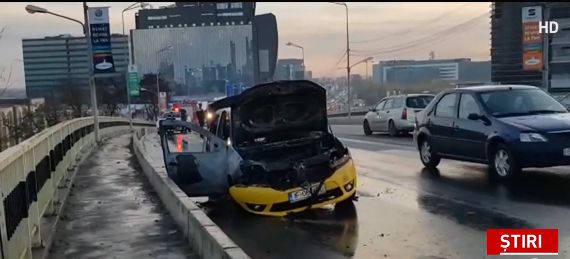 Taxi în flăcări, în nordul Capitalei